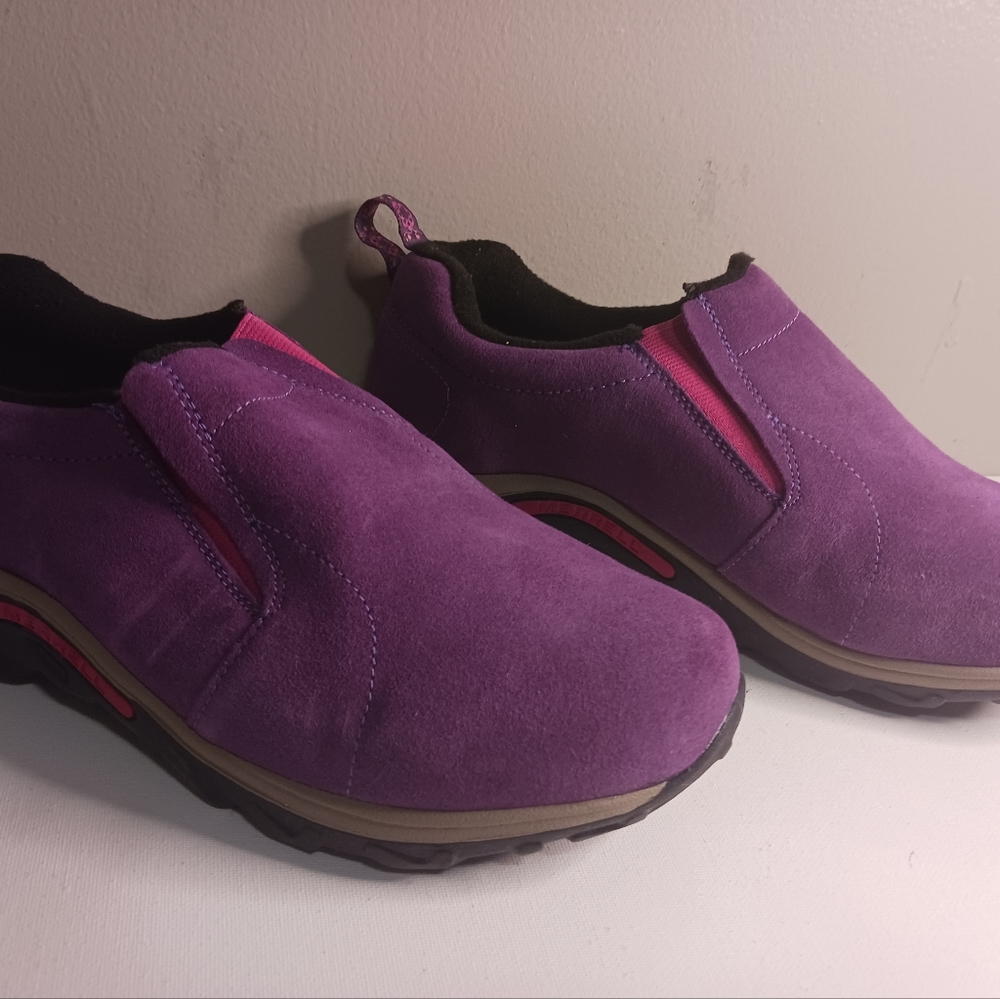 Kids Merrill Jungle Moc Frosty purple waterproof slip-on shoes, size 5.5, - Picture 2 of 7